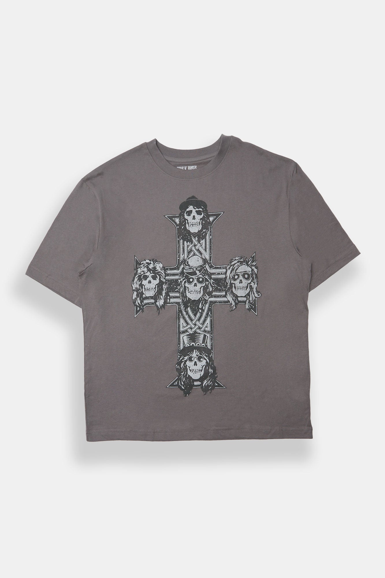 Mens Guns N' Roses Skull Cross Oversized Tee - Charcoal /