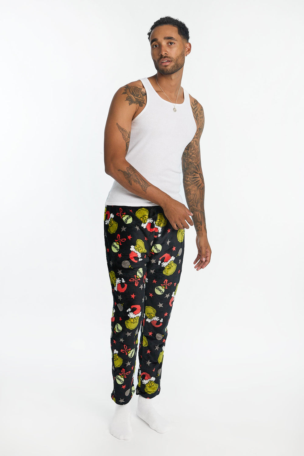 Pantalon de pyjama en peluche boules de Noël The Grinch homme Pantalon de pyjama en peluche boules de Noël The Grinch homme