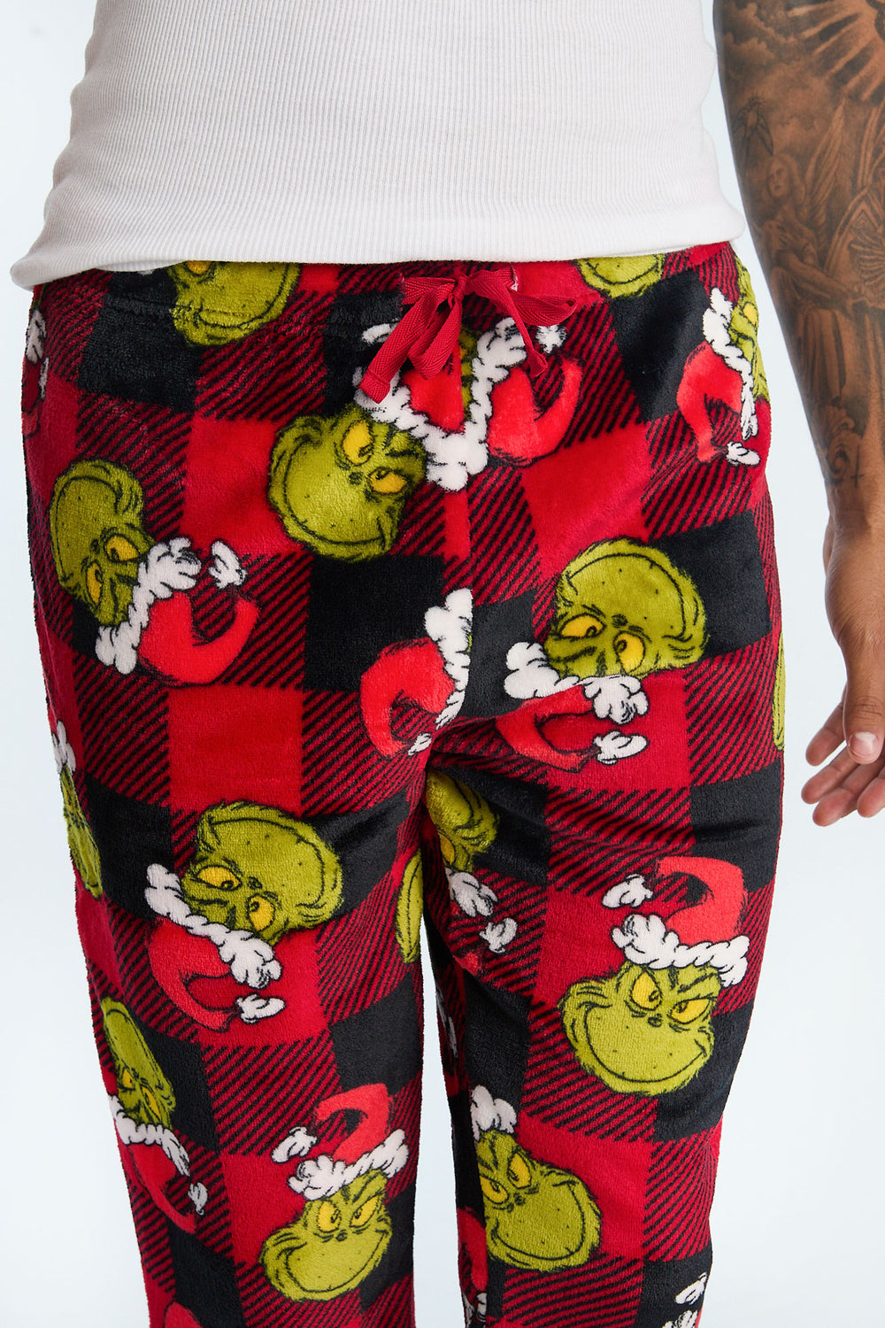 Mens The Grinch Plaid Plush Pajama Pant Mens The Grinch Plaid Plush Pajama Pant