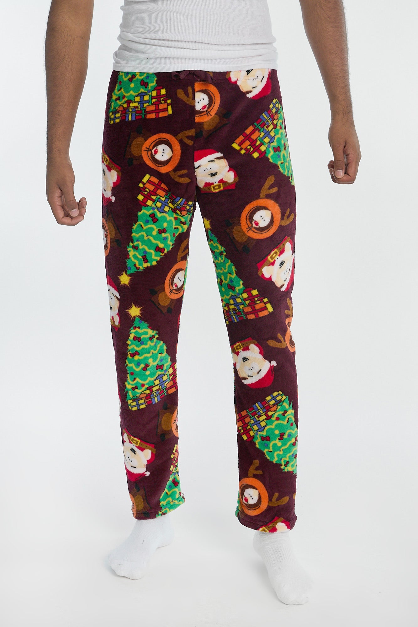 Mens South Park Holiday Plush Pajama Pant - Burgundy /