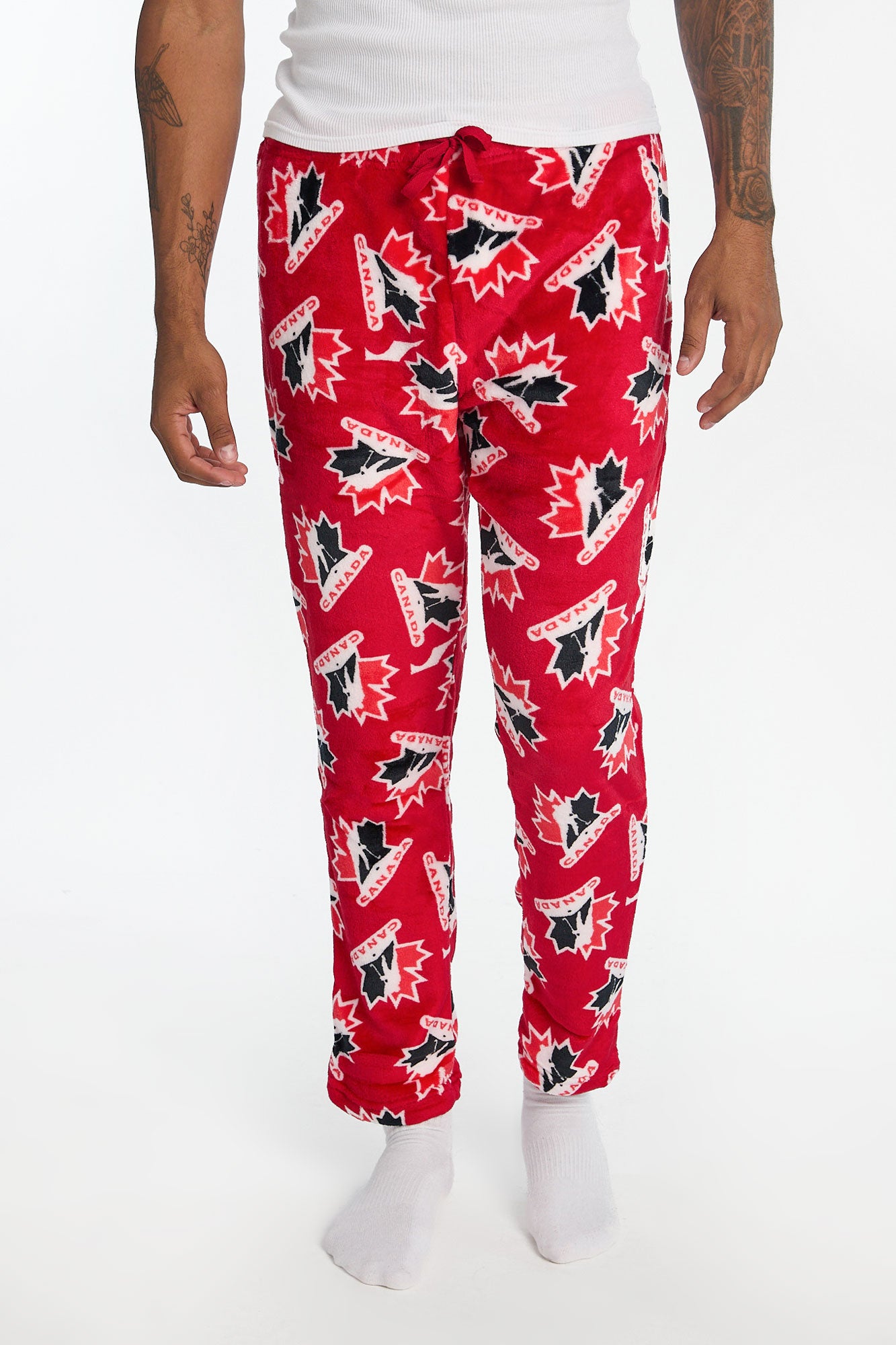 Mens Team Canada Hockey Logo Plush Pajama Pant - Red /