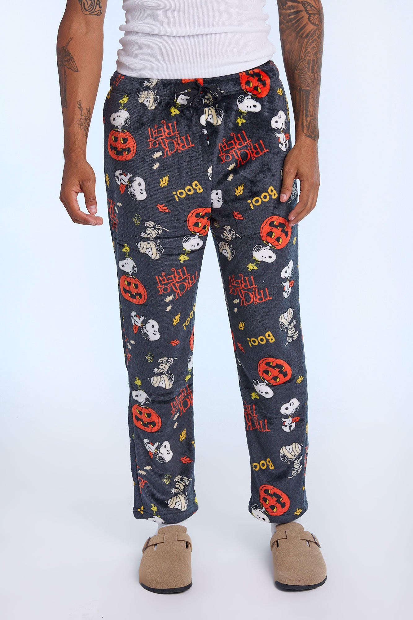 Mens Peanuts Spooky Snoopy Plush Pajama Pant - Black /