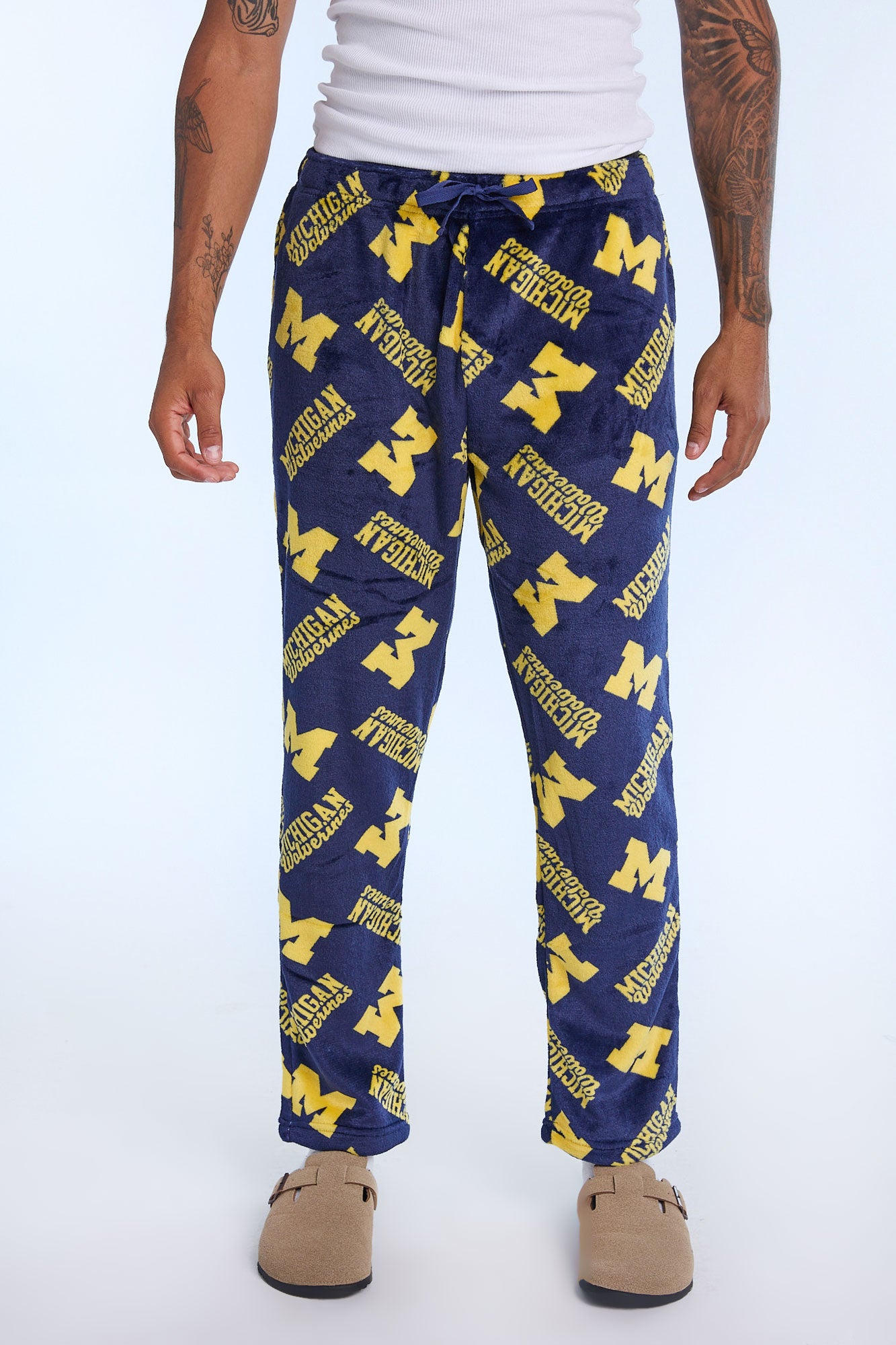 Mens Michigan Wolverines Plush Pajama Pant - Navy /
