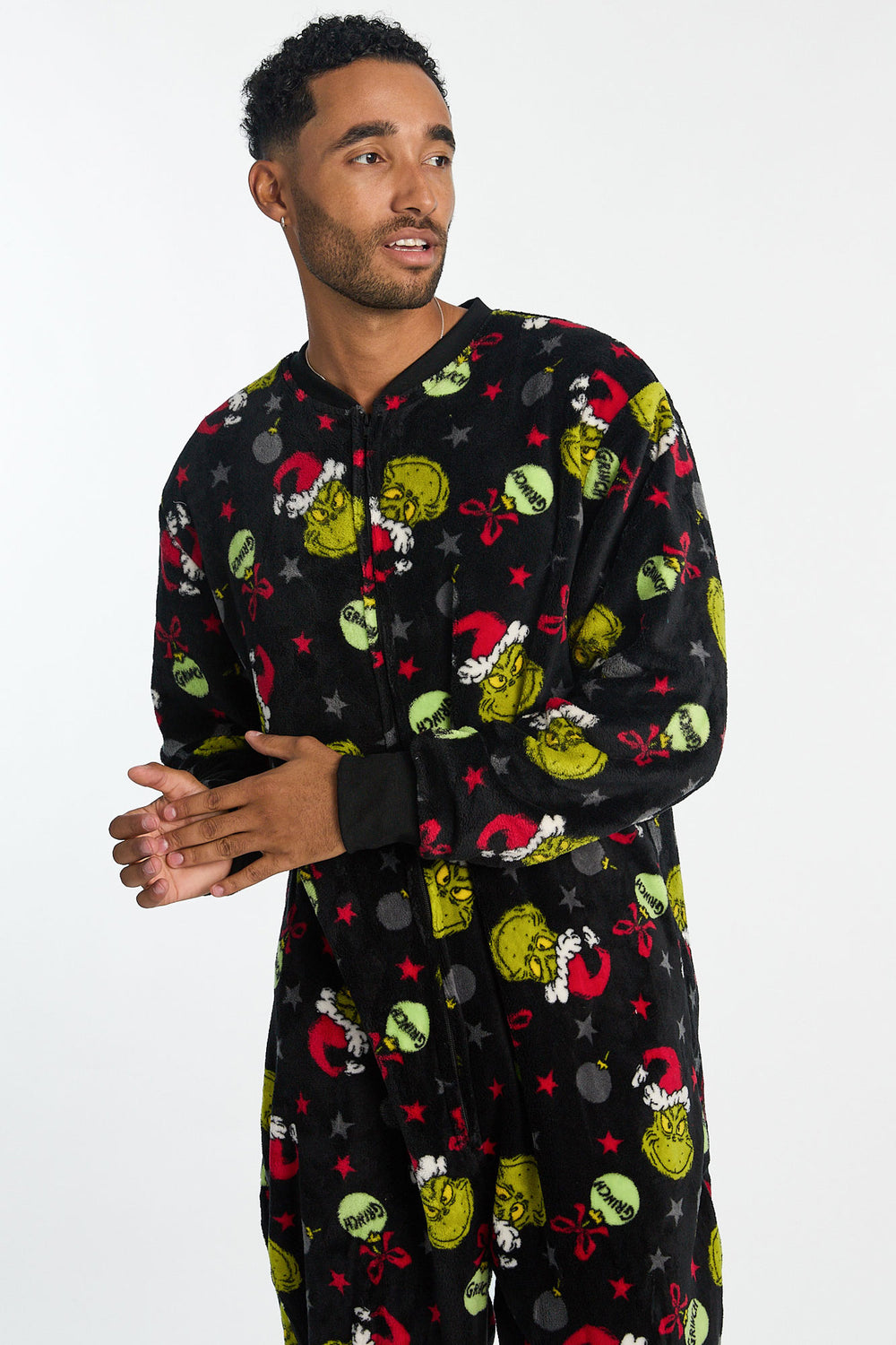 Mens The Grinch Ornaments Plush Crewneck Onesie Mens The Grinch Ornaments Plush Crewneck Onesie