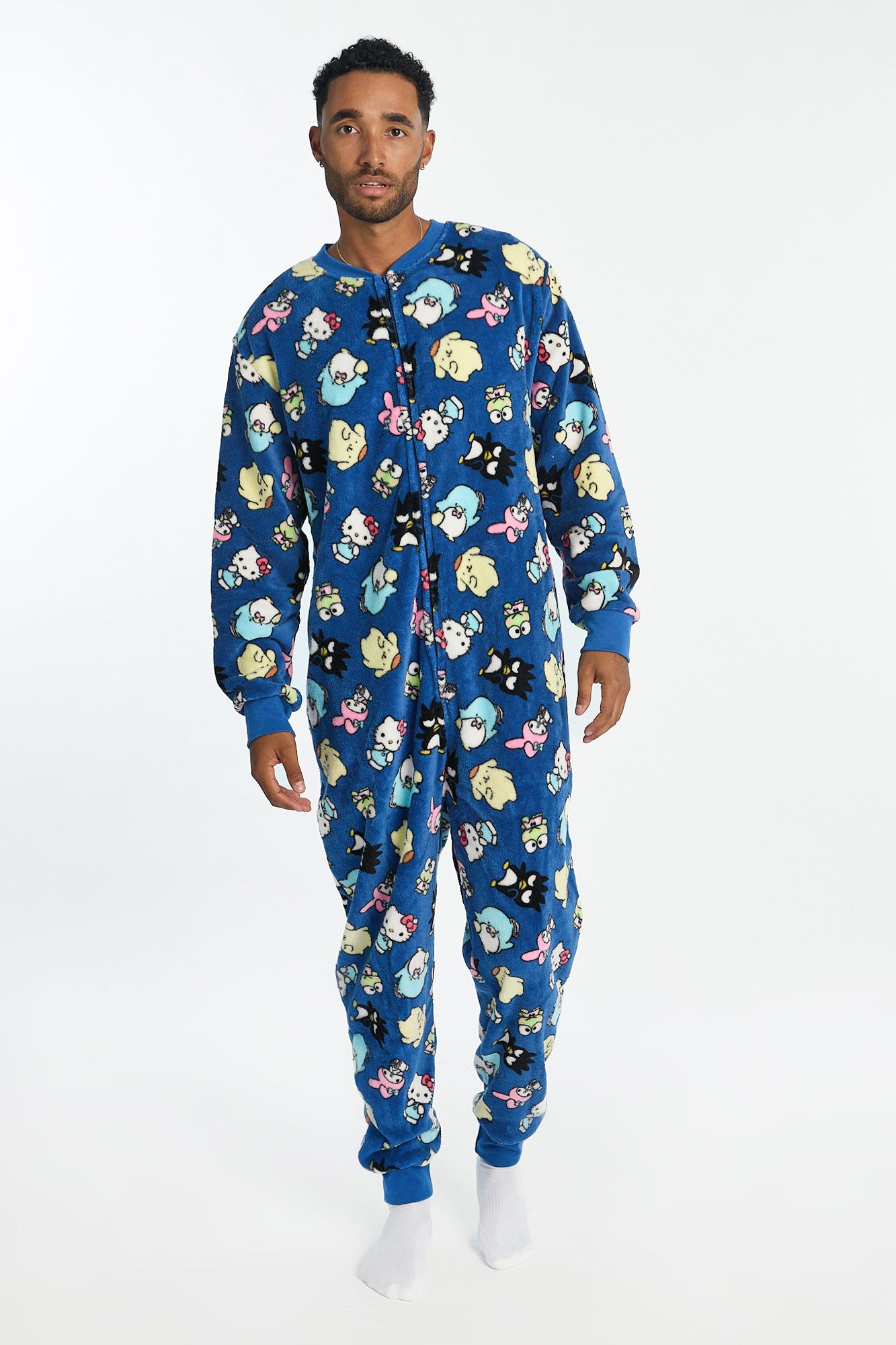 Mens Hello Kitty Plush Crewneck Onesie - Blue /