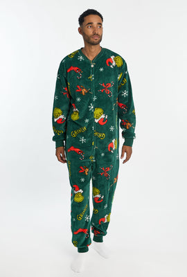 Mens The Grinch Snowflakes Plush Onesie