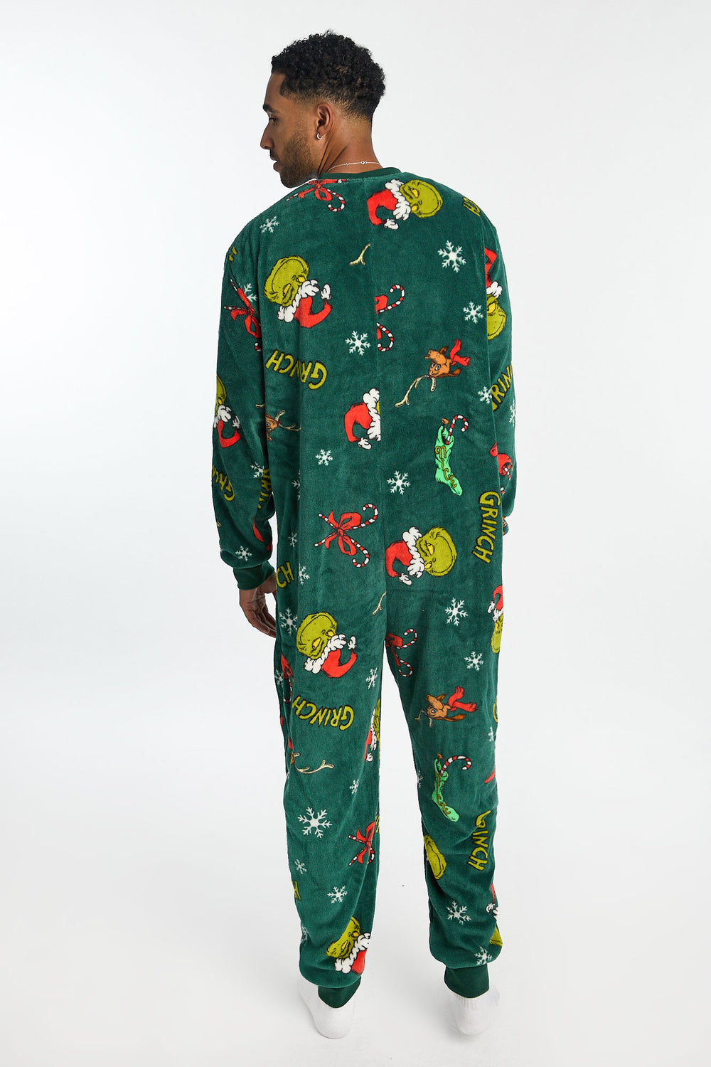 Mens The Grinch Snowflakes Plush Onesie Mens The Grinch Snowflakes Plush Onesie