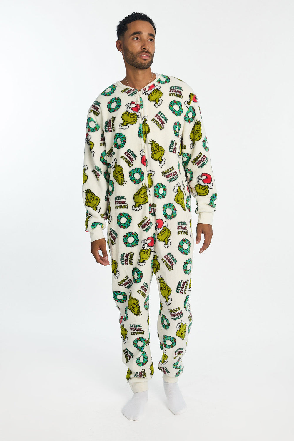Combinaison pyjama en peluche imprimé The Grinch homme Combinaison pyjama en peluche imprimé The Grinch homme