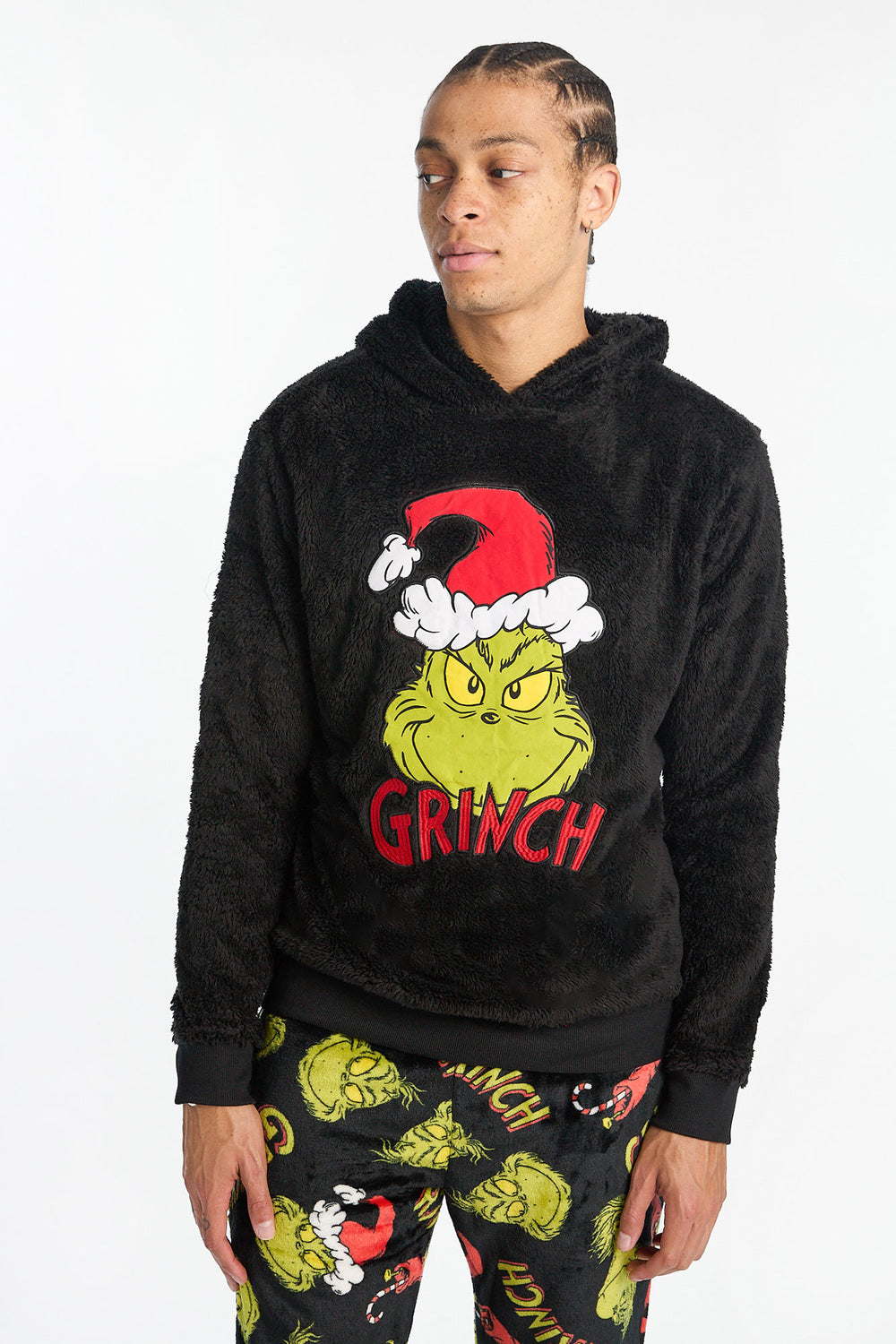 Mens The Grinch Black Sherpa Hoodie Mens The Grinch Black Sherpa Hoodie