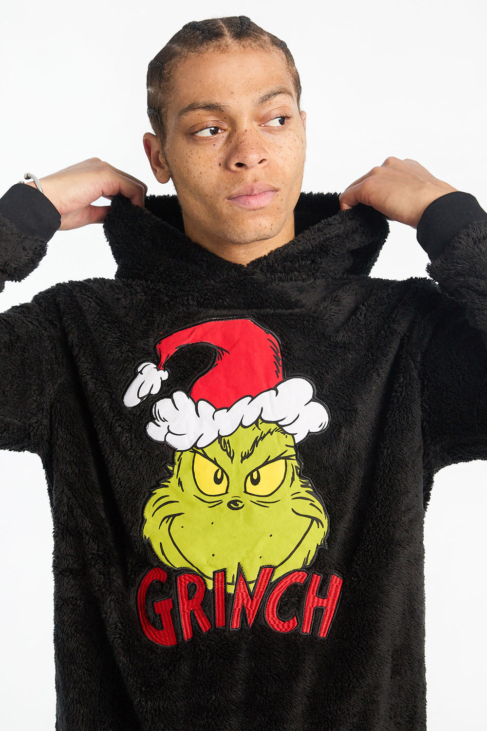 Mens The Grinch Black Sherpa Hoodie Mens The Grinch Black Sherpa Hoodie