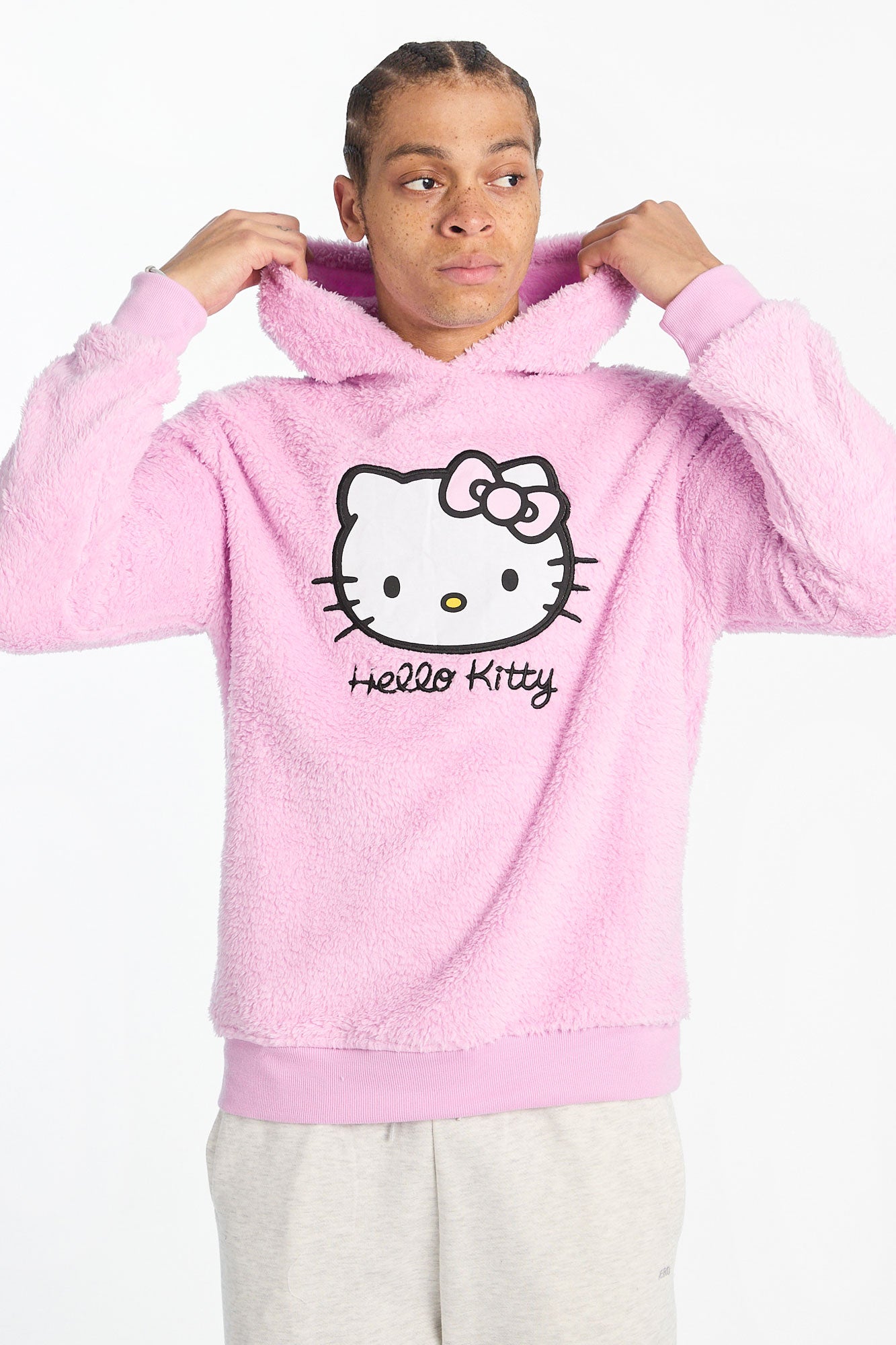 Mens Hello Kitty Plush Sherpa Hoodie - Pink /