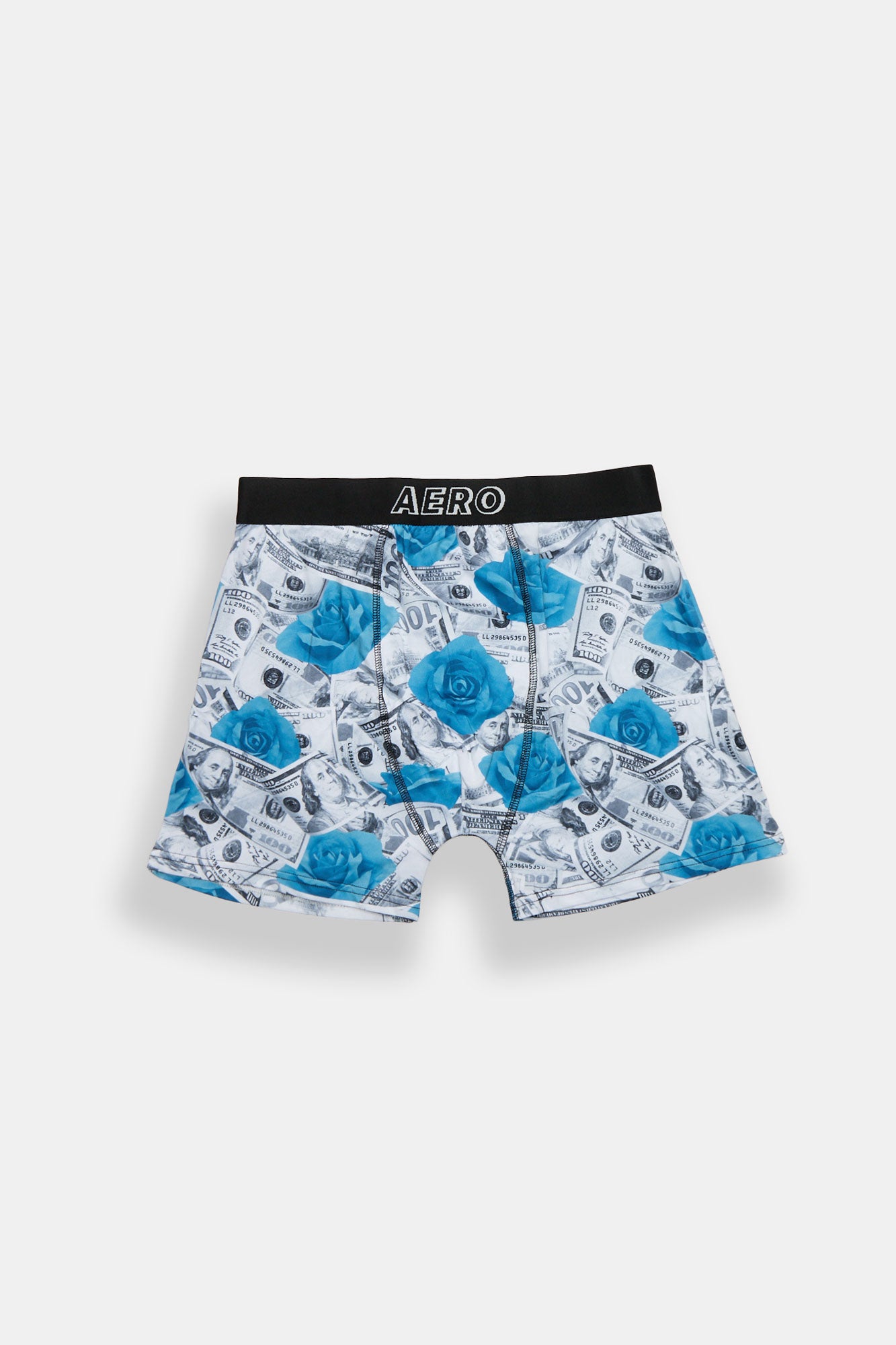 Roses & Money Bills Printed Boxer Briefs - Blue /