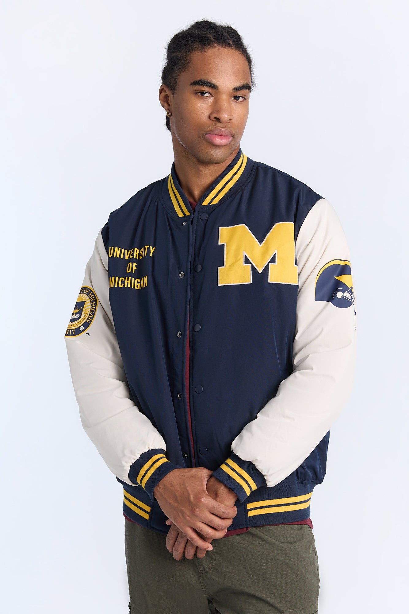Mens University Of Michigan Nylon Varsity Jacket - Navy /