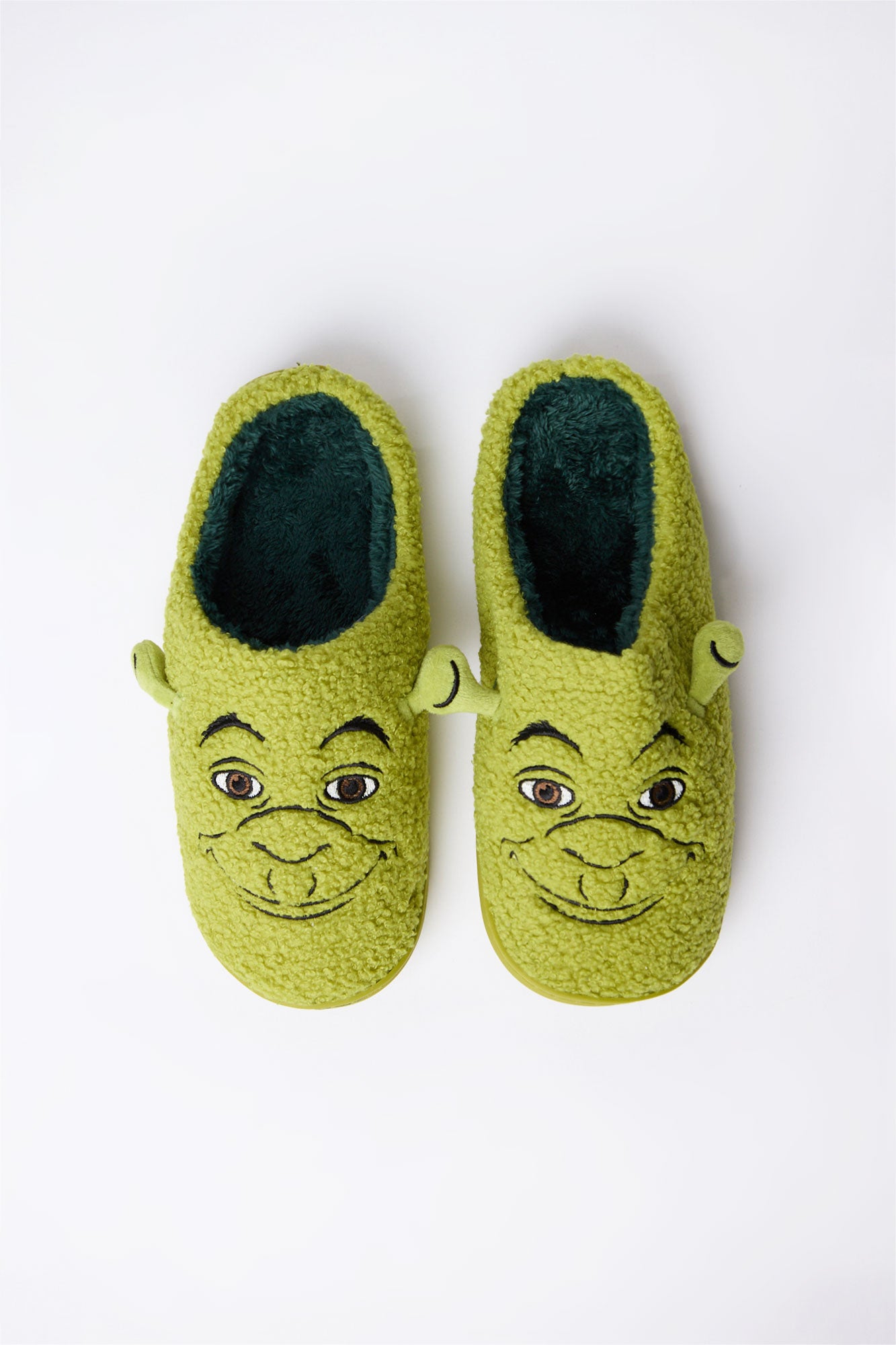 Mens Shrek Ears Plush Slippers - Green /