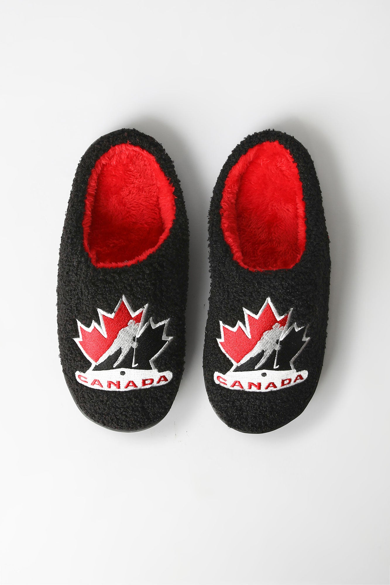 Mens Team Canada Hockey Plush Slippers - Black /