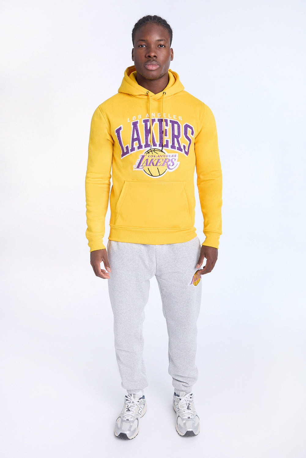Mens LA Lakers Chenille Logo Yellow Hoodie Mens LA Lakers Chenille Logo Yellow Hoodie