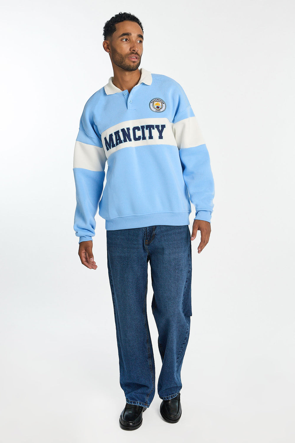Mens Man City Colour Block Polo Sweatshirt Mens Man City Colour Block Polo Sweatshirt