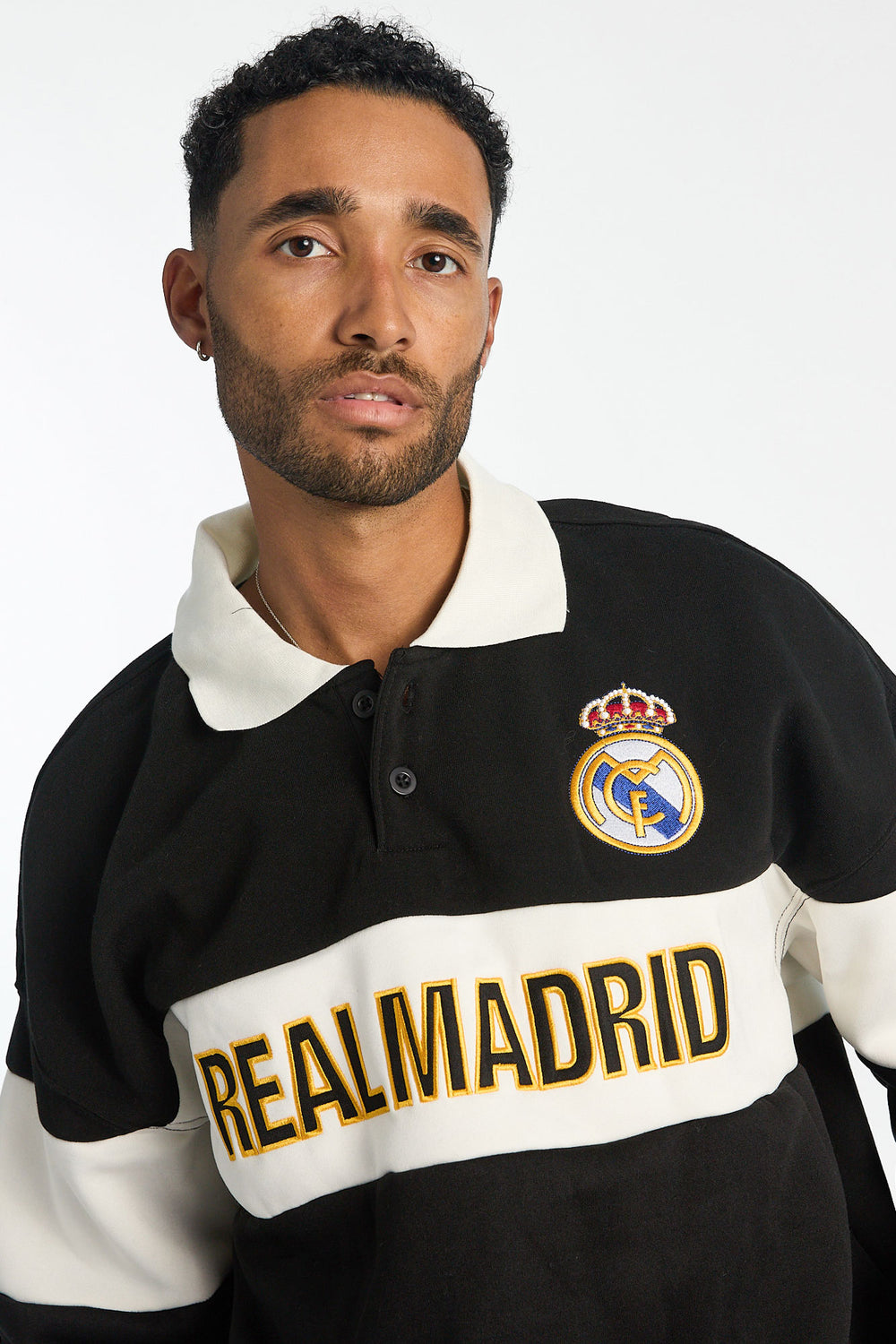 Mens Real Madrid Colour Block Polo Sweatshirt Mens Real Madrid Colour Block Polo Sweatshirt