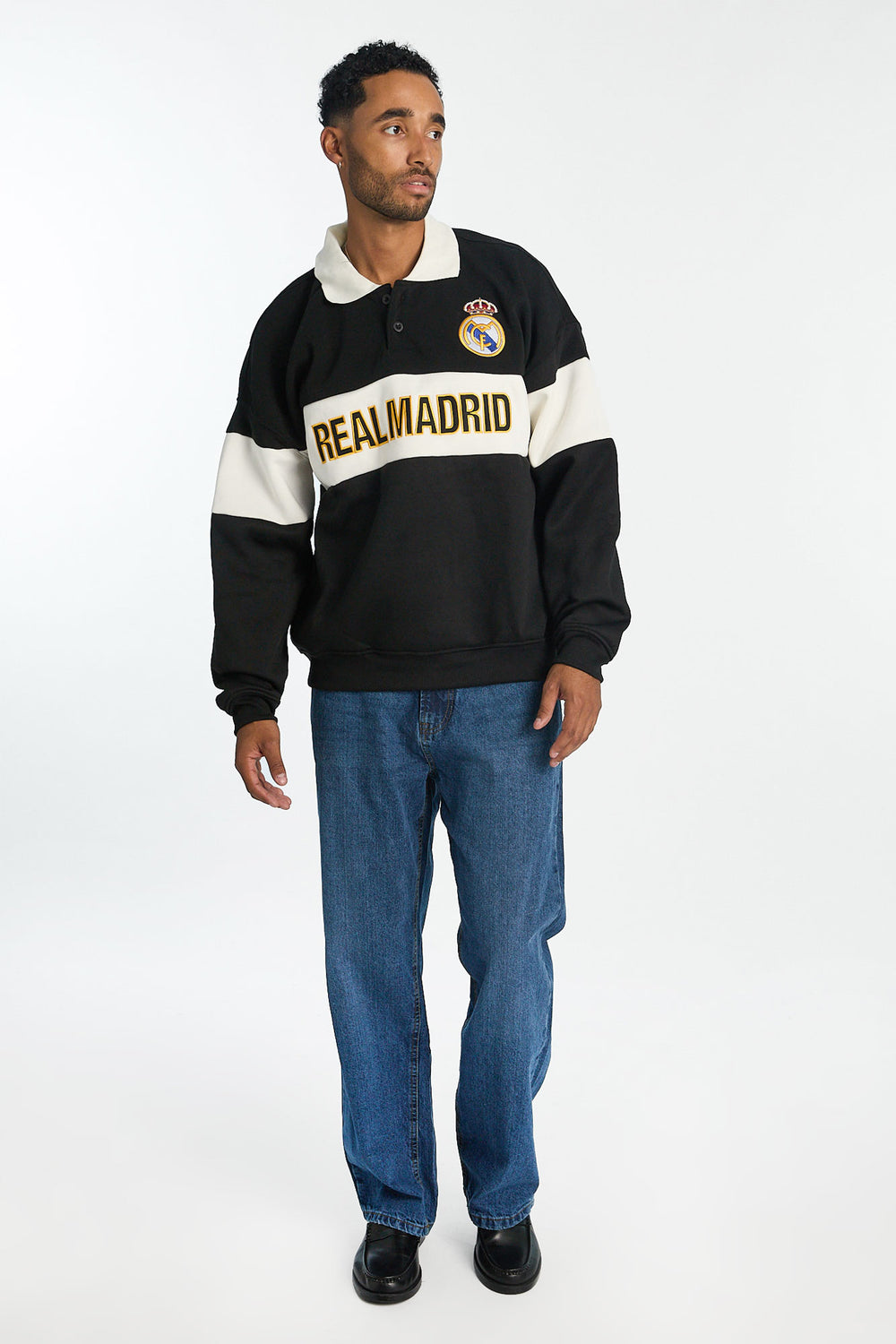 Mens Real Madrid Colour Block Polo Sweatshirt Mens Real Madrid Colour Block Polo Sweatshirt