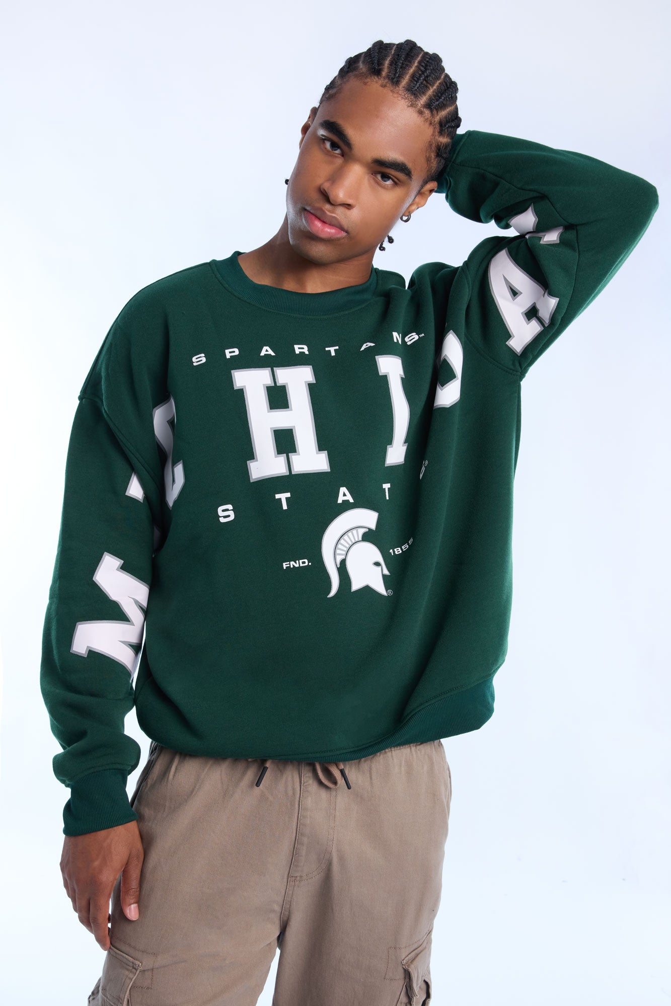 Mens Michigan State Spartans Crewneck Sweatshirt - Hunter Green /