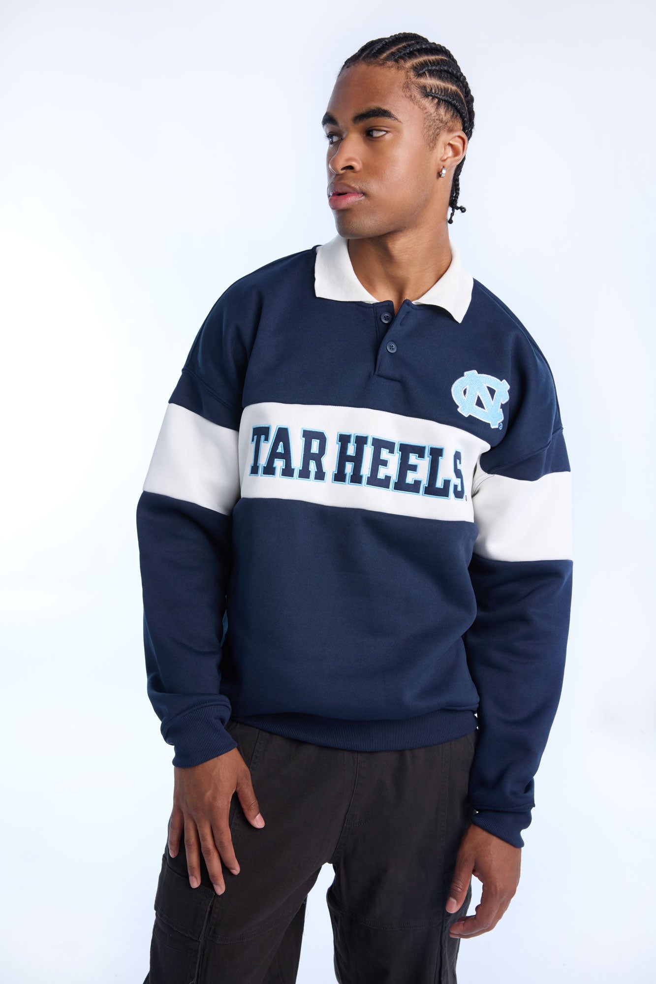 Mens UNC Colour Block Polo Sweatshirt - Navy /
