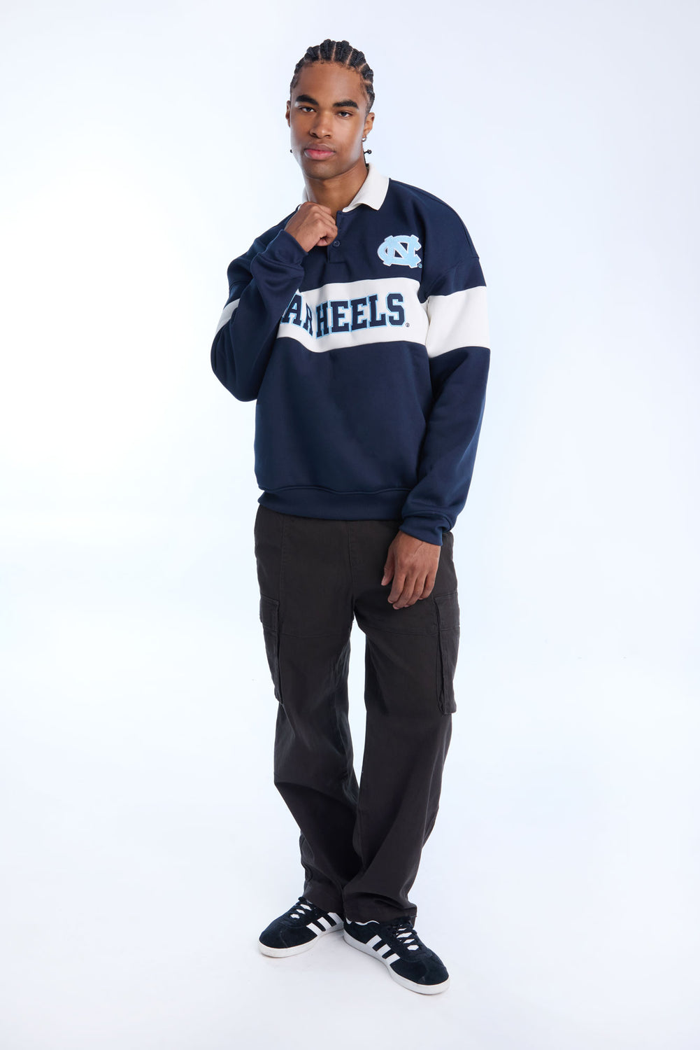 Mens UNC Colour Block Polo Sweatshirt Mens UNC Colour Block Polo Sweatshirt
