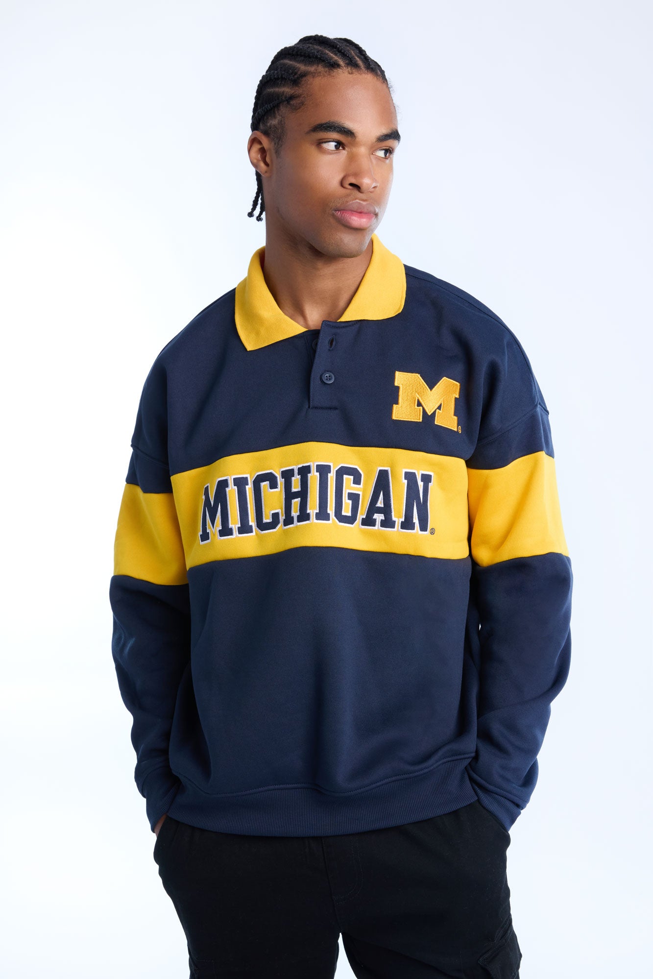Mens Michigan Colour Block Polo Sweatshirt - Navy /