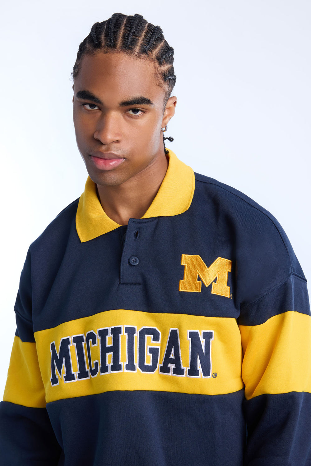 Mens Michigan Colour Block Polo Sweatshirt Mens Michigan Colour Block Polo Sweatshirt