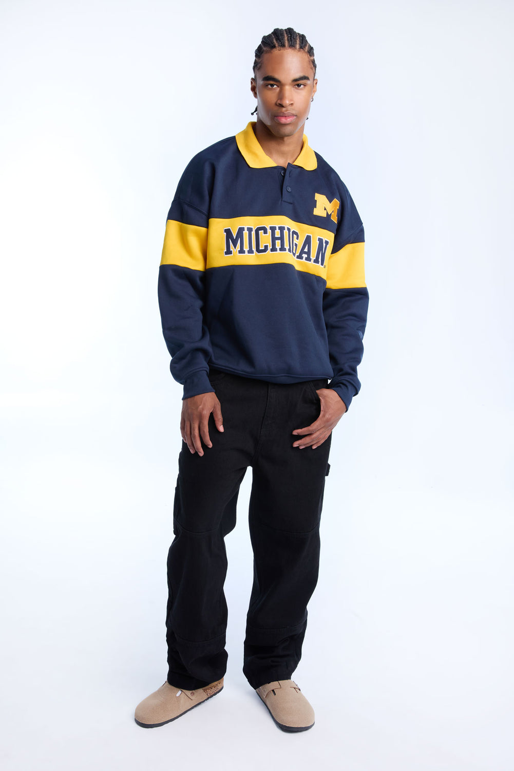 Mens Michigan Colour Block Polo Sweatshirt Mens Michigan Colour Block Polo Sweatshirt