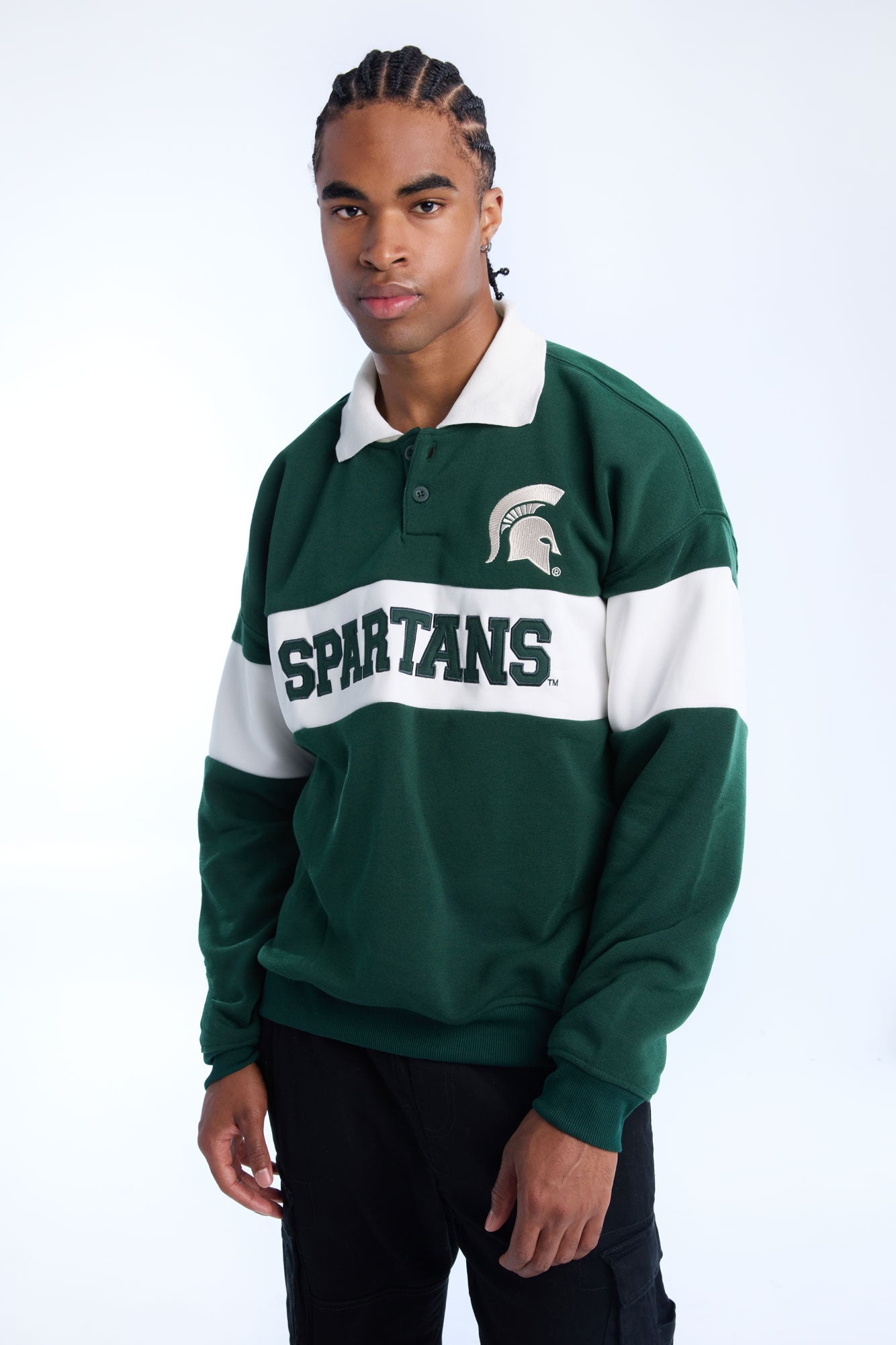 Mens Spartans Colour Block Polo Sweatshirt - Hunter Green /