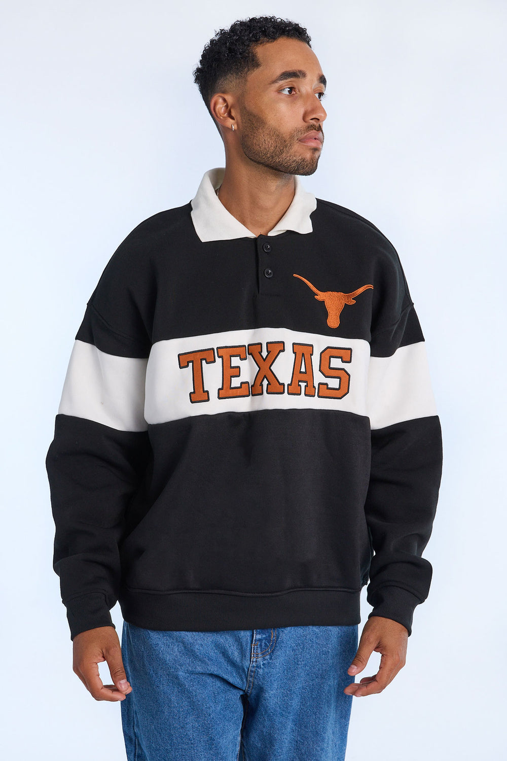 Mens Texas Longhorns Colour Block Polo Sweatshirt Mens Texas Longhorns Colour Block Polo Sweatshirt