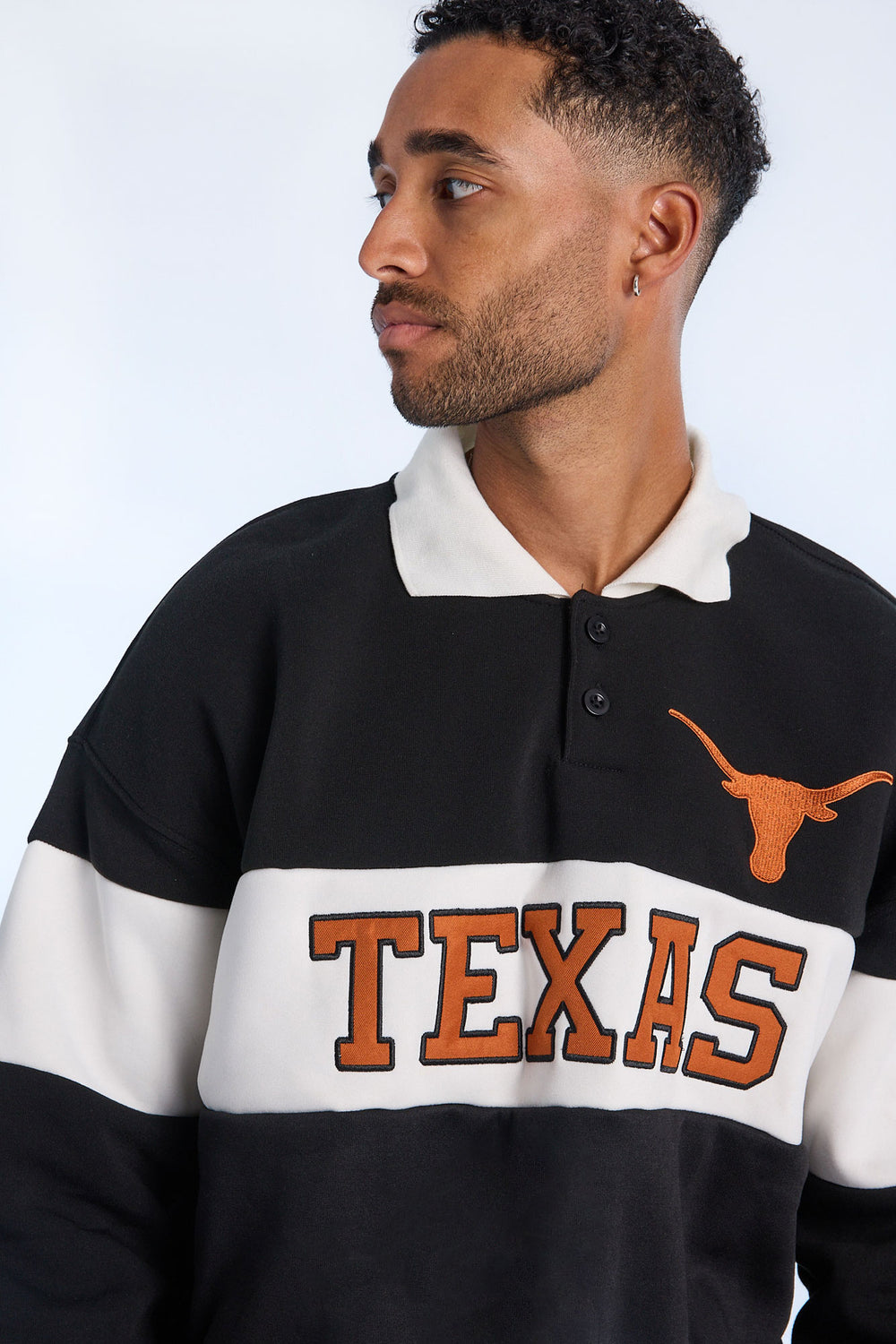 Mens Texas Longhorns Colour Block Polo Sweatshirt Mens Texas Longhorns Colour Block Polo Sweatshirt