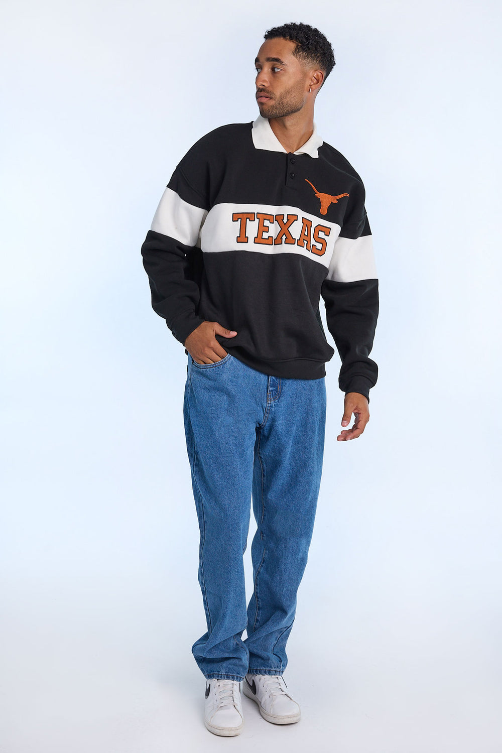 Mens Texas Longhorns Colour Block Polo Sweatshirt Mens Texas Longhorns Colour Block Polo Sweatshirt