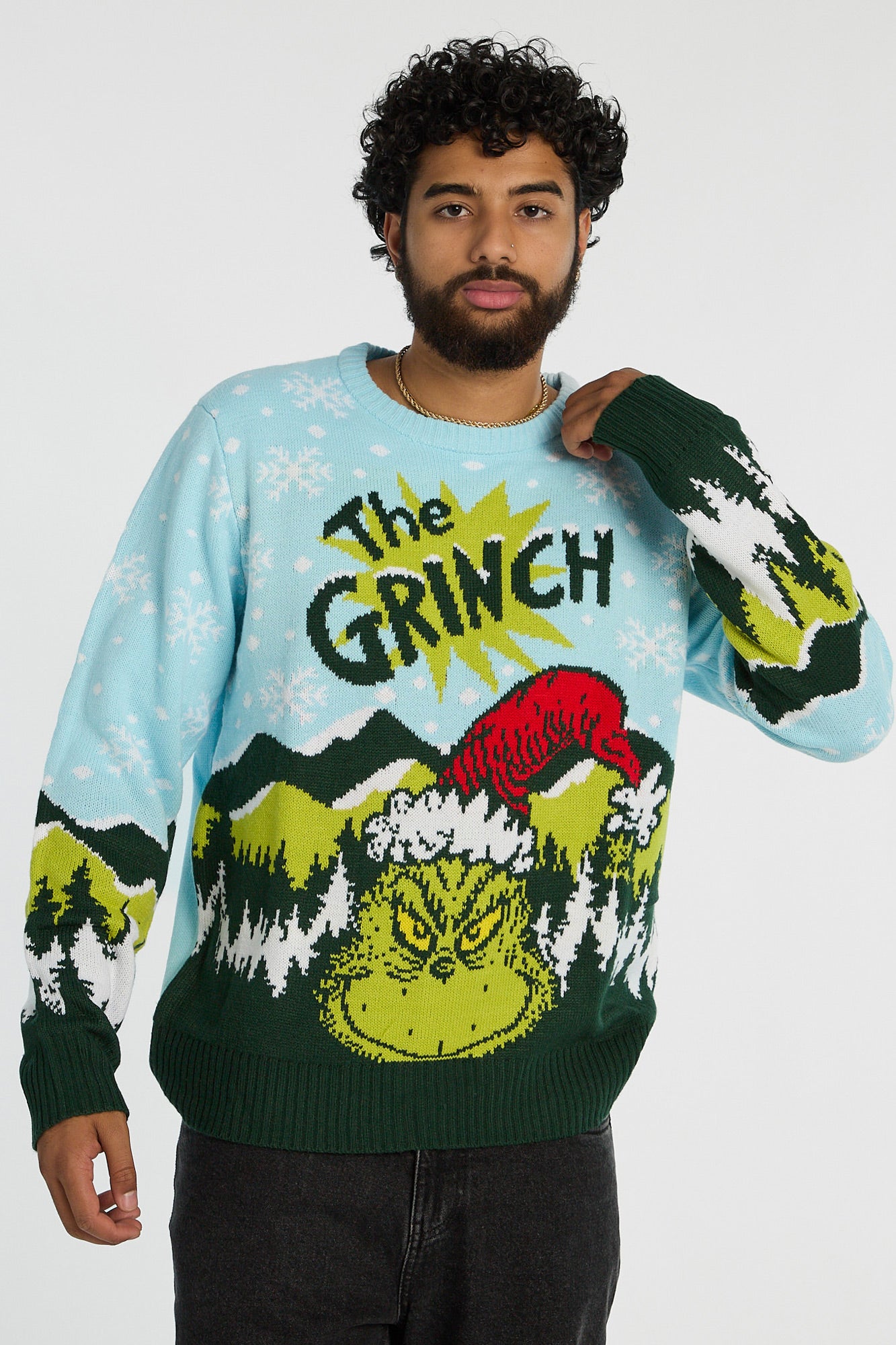 Mens The Grinch Holiday Graphic Sweater - Blue /