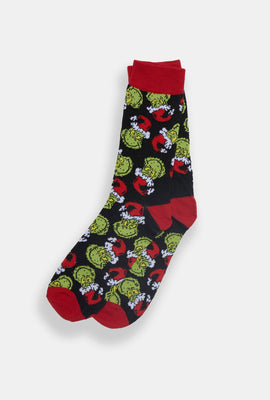 Mens The Grinch Santa Hat Crew Socks