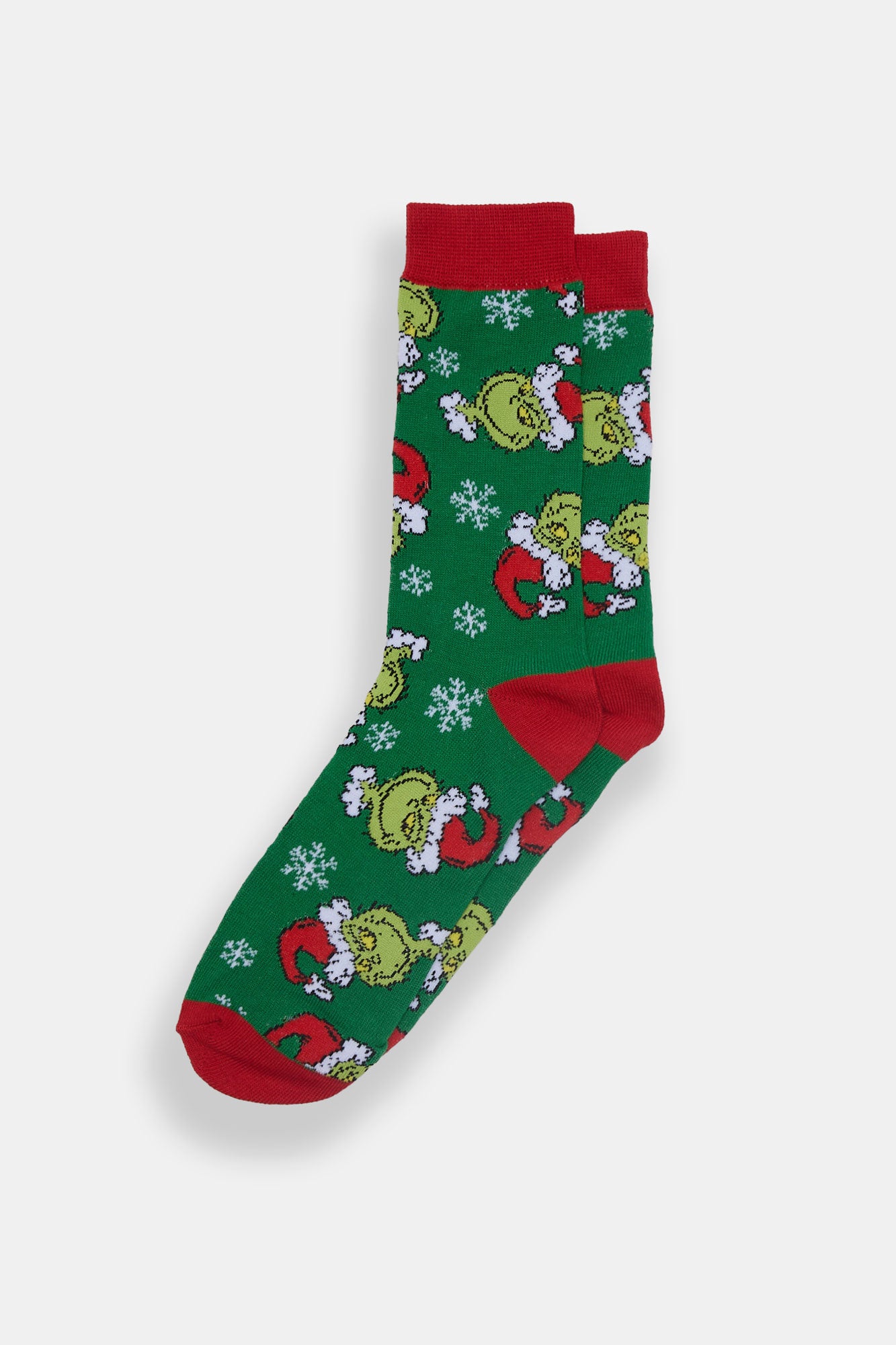Mens The Grinch Snowflake Crew Socks - Green / O/S