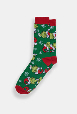 Mens The Grinch Snowflake Crew Socks