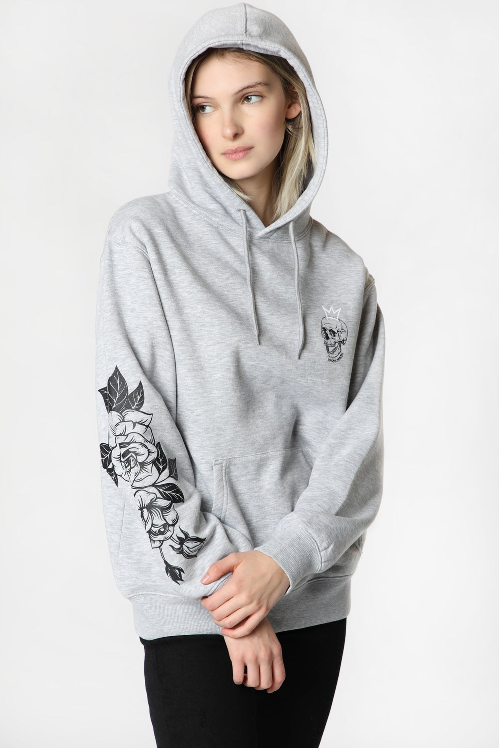Womens Sovrn Voices Skull and Roses Graphic Hoodie Womens Sovrn Voices Skull and Roses Graphic Hoodie