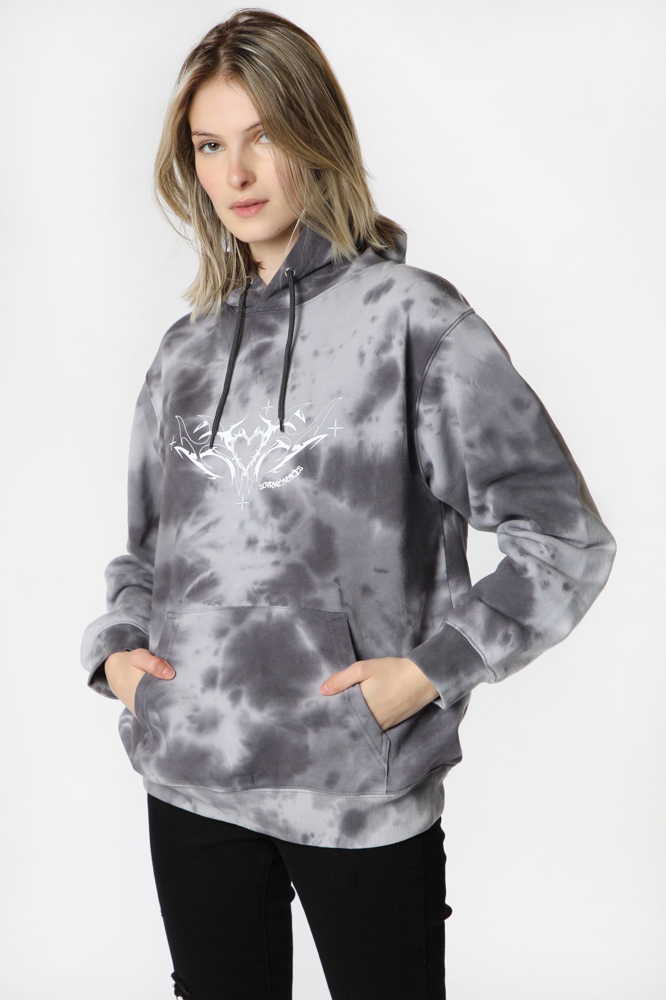 Womens Sovrn Voices Tie-Dye Hoodie - Black with White /