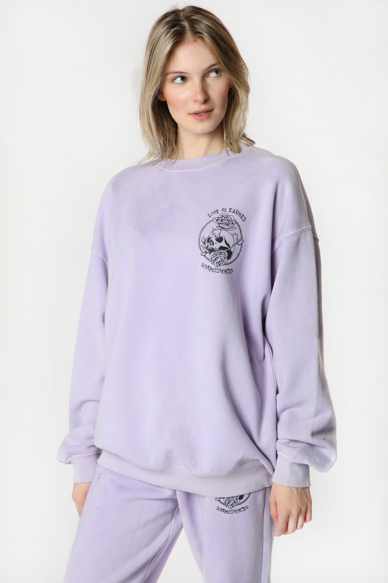 Womens Sovrn Voices Love is Earned Sweatshirt - Lilac /