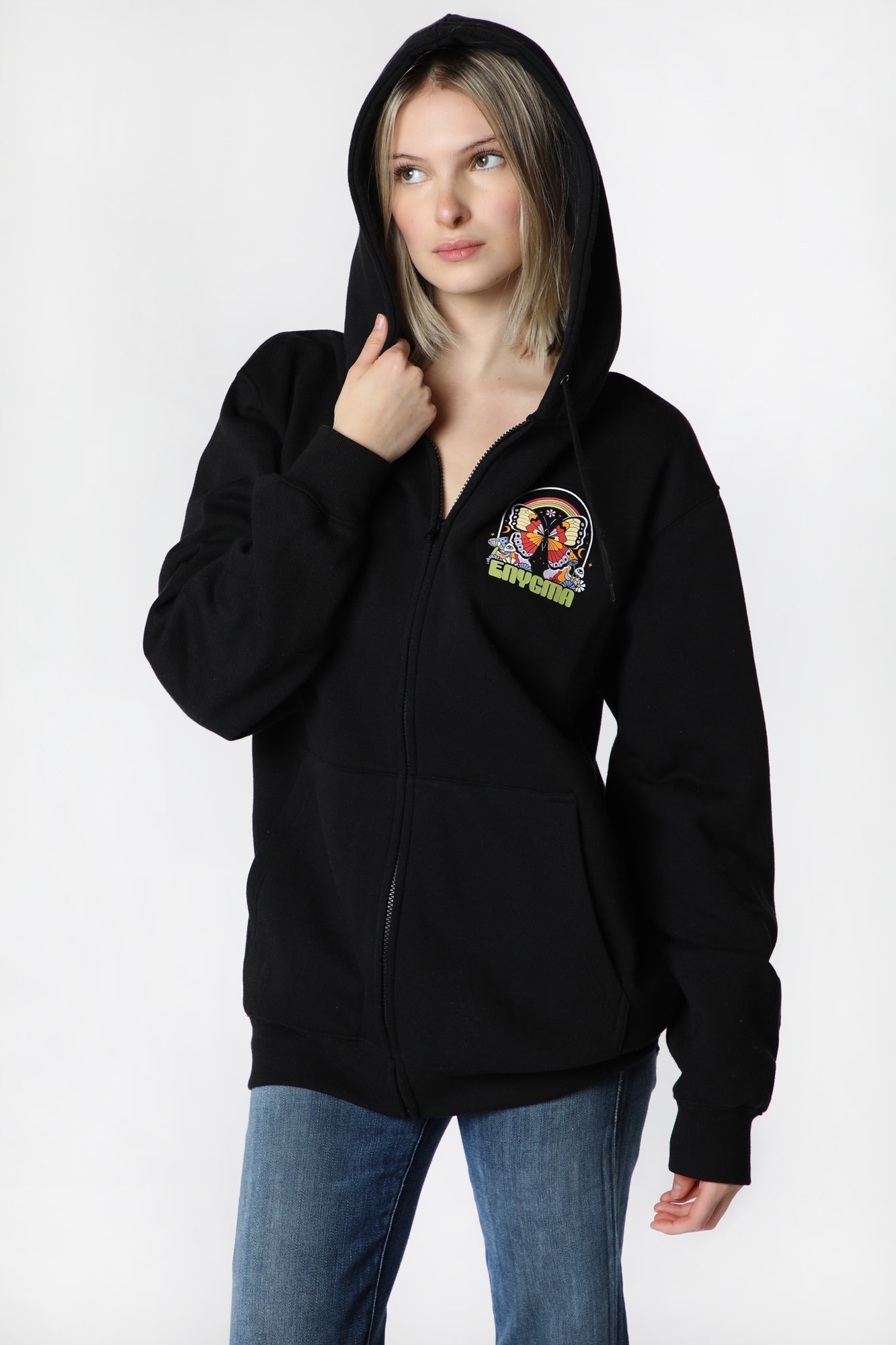 Womens Enygma Life's a Trip Graphic Zip-Up Hoodie - Black /