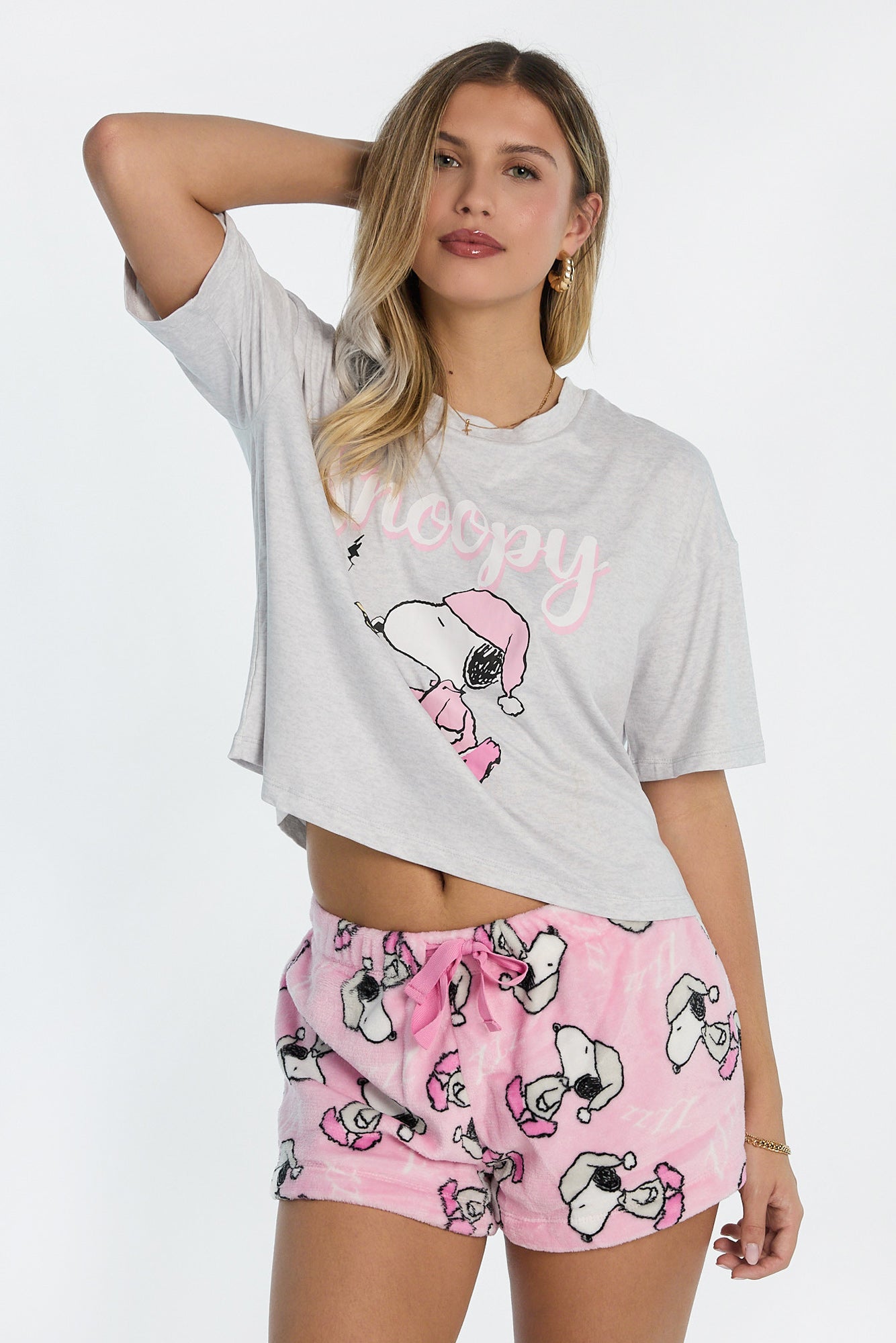 Peanuts Snoopy Candle 2-Piece Pajama Tee & Shorts Set - Heather Grey /