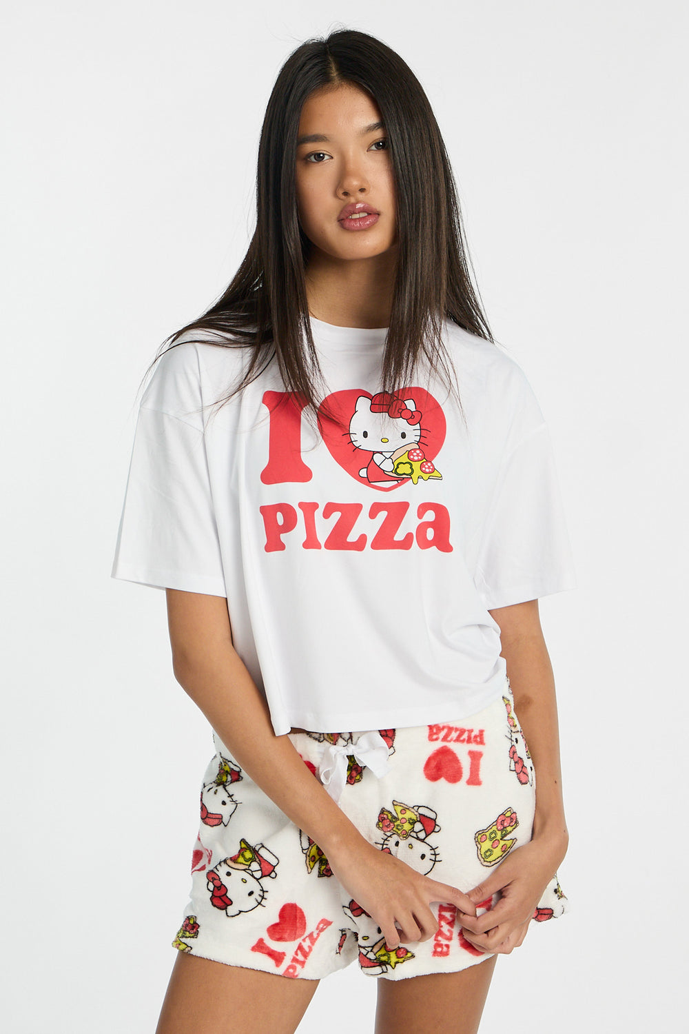 Hello Kitty I Love Pizza 2-Piece Pajama Tee & Shorts Set Hello Kitty I Love Pizza 2-Piece Pajama Tee & Shorts Set