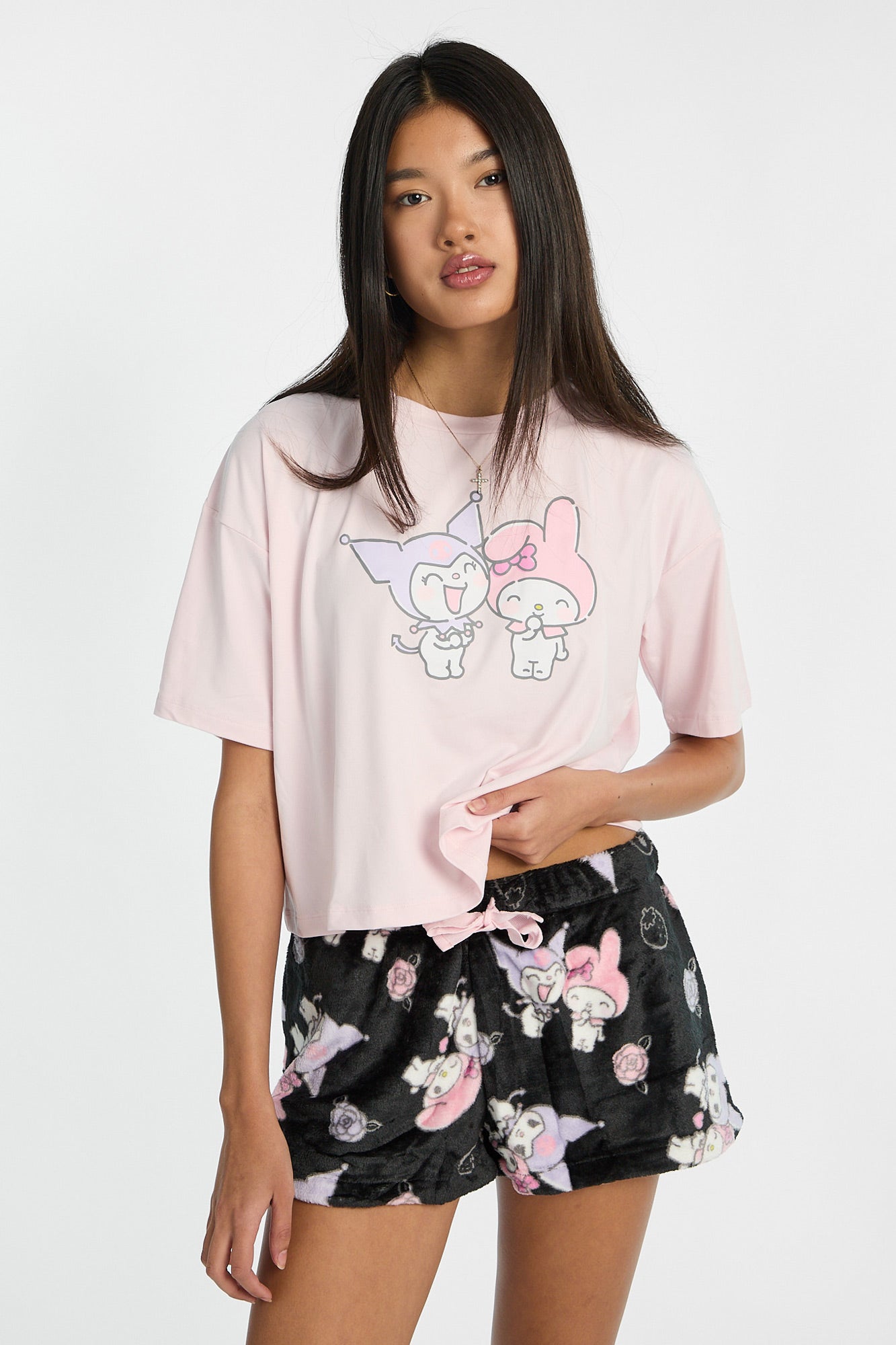 Kuromi My Melody 2-Piece Pajama Tee & Shorts Set - Light Pink /