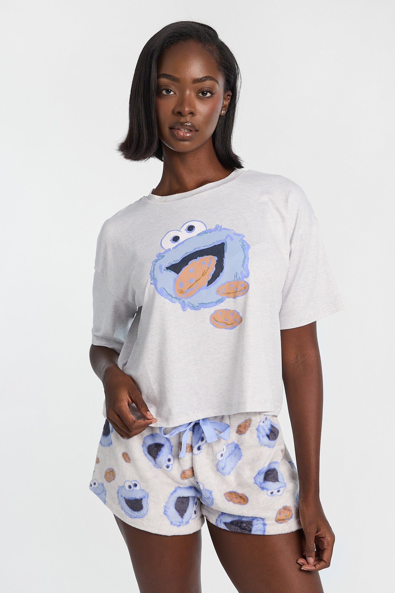 Cookie Monster 2-Piece Pajama Tee & Shorts Set - Heather Grey /