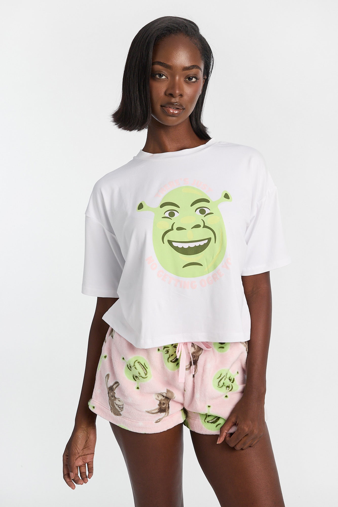 Shrek 2-Piece Pajama Tee & Plush Shorts Set - White /
