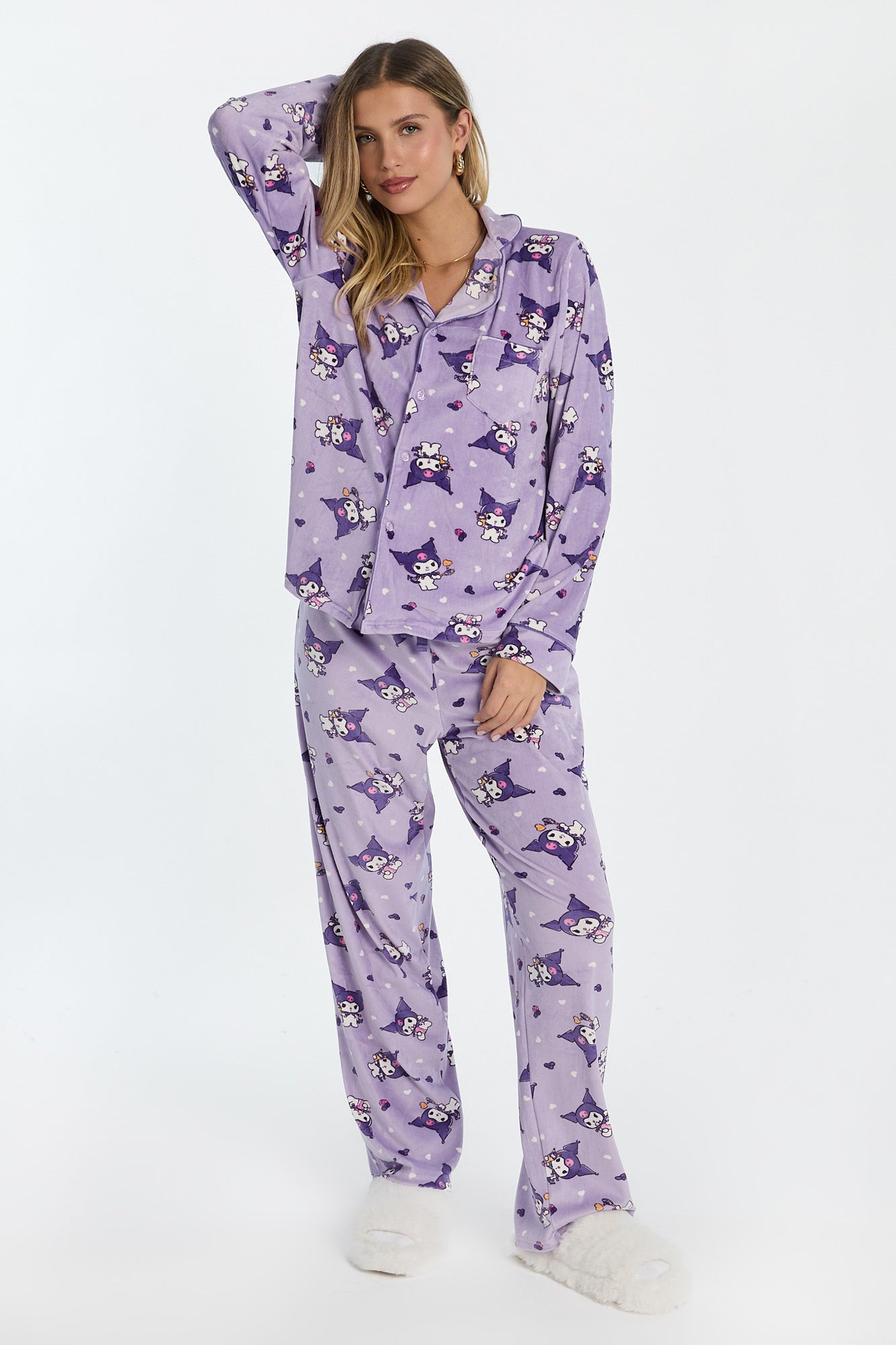 Kuromi Velour 2-Piece Pajama Shirt & Pant Set - Lilac /