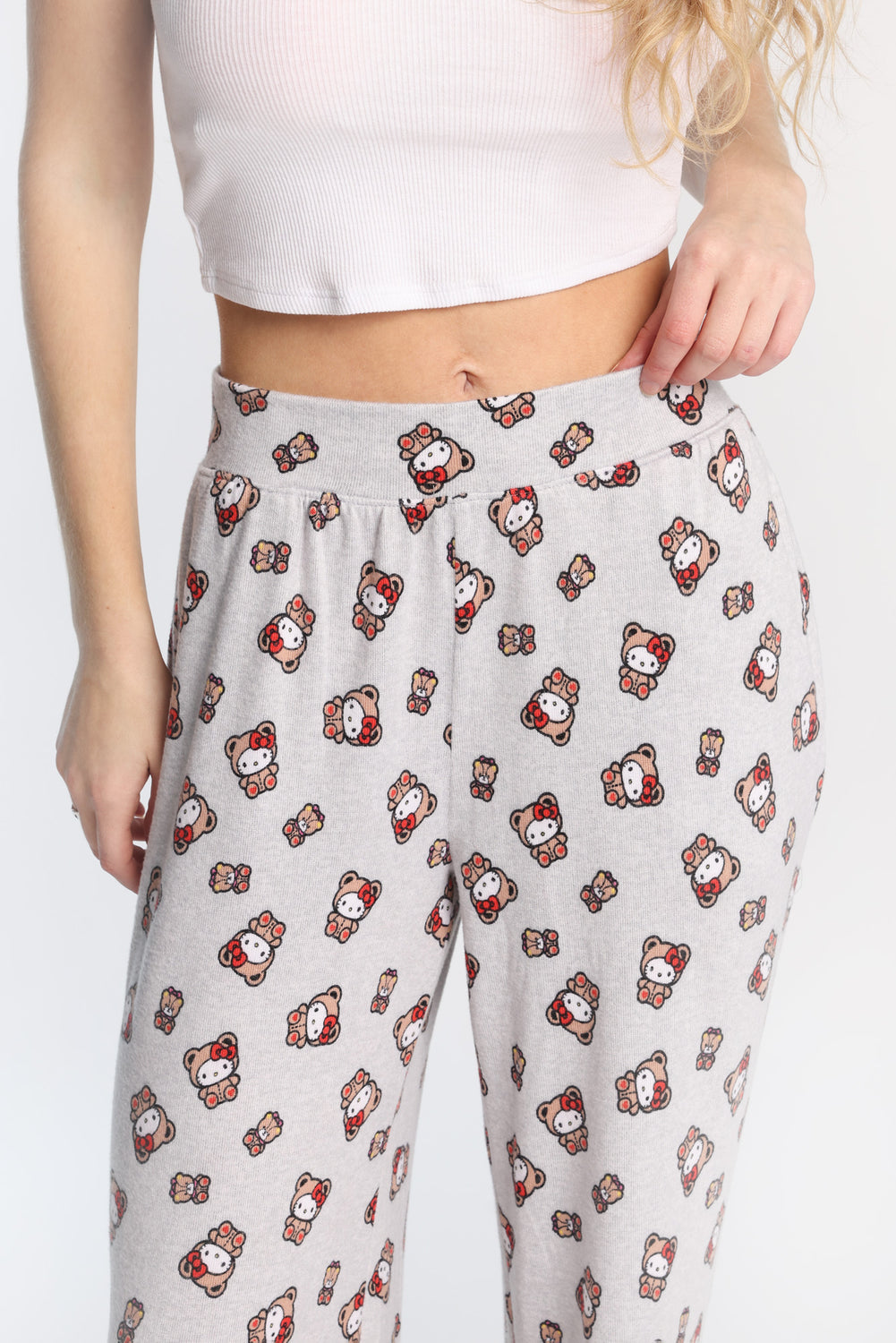 Pantalon pyjama à jambes larges super doux imprimé ours en peluche Hello Kitty Pantalon pyjama à jambes larges super doux imprimé ours en peluche Hello Kitty