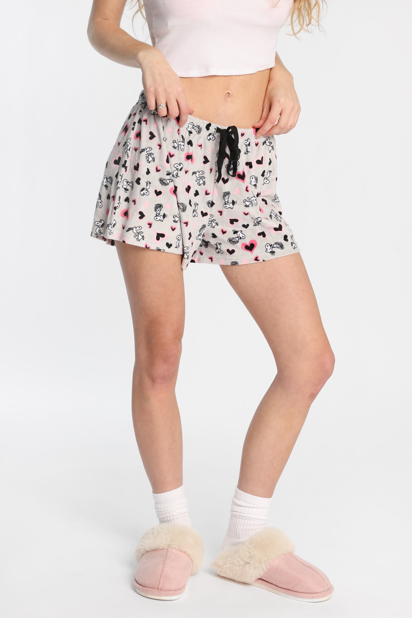Peanuts Heart Velour Pajama Shorts - Heather Grey /