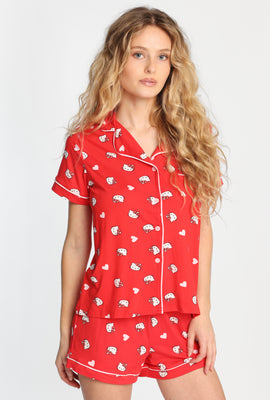 Ensemble chemise et short pyjama coupe Dad super doux imprimés Hello Kitty